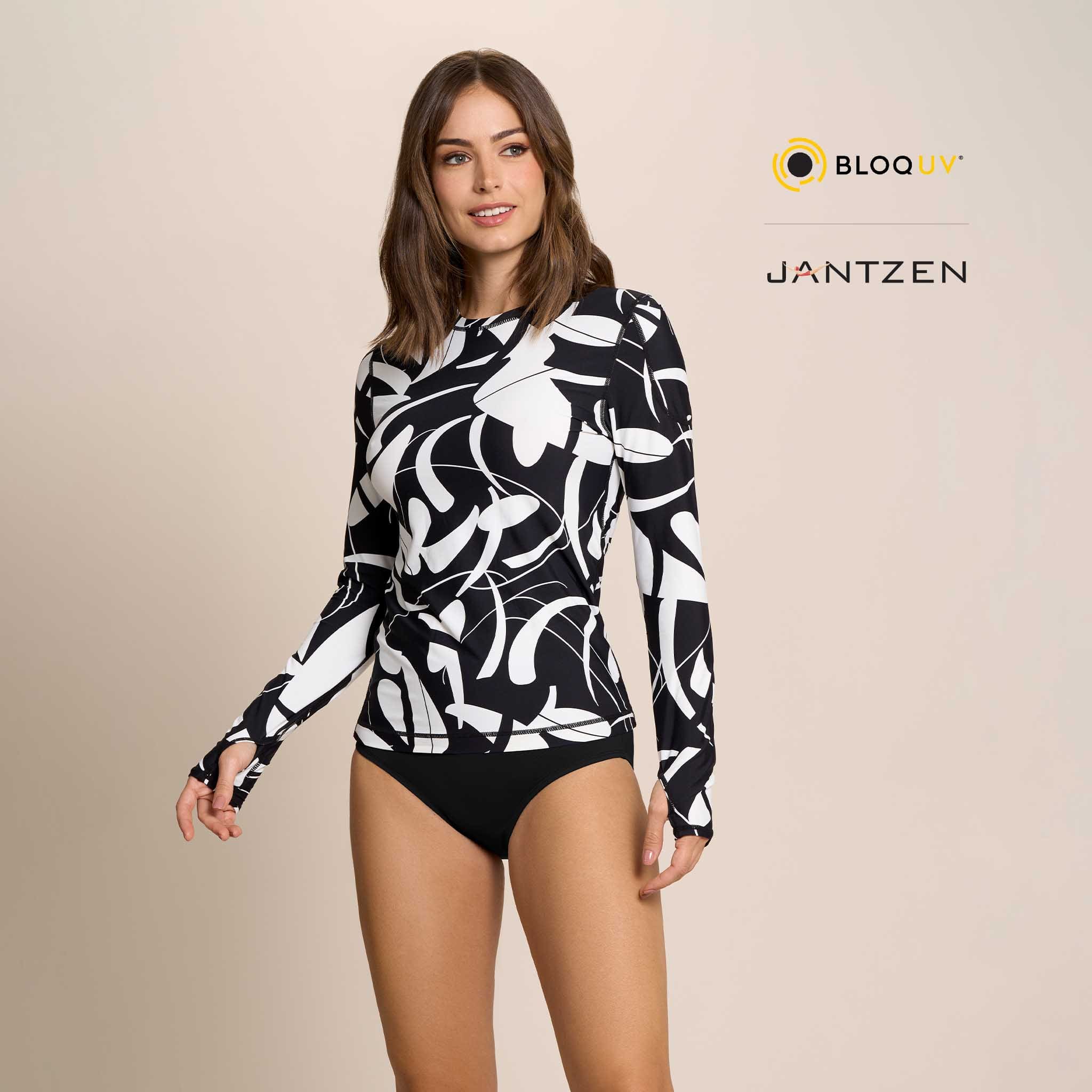 JANTZEN BOTANICAL DOMINO 24 7 SWIM RASH GUARD TEE TOP