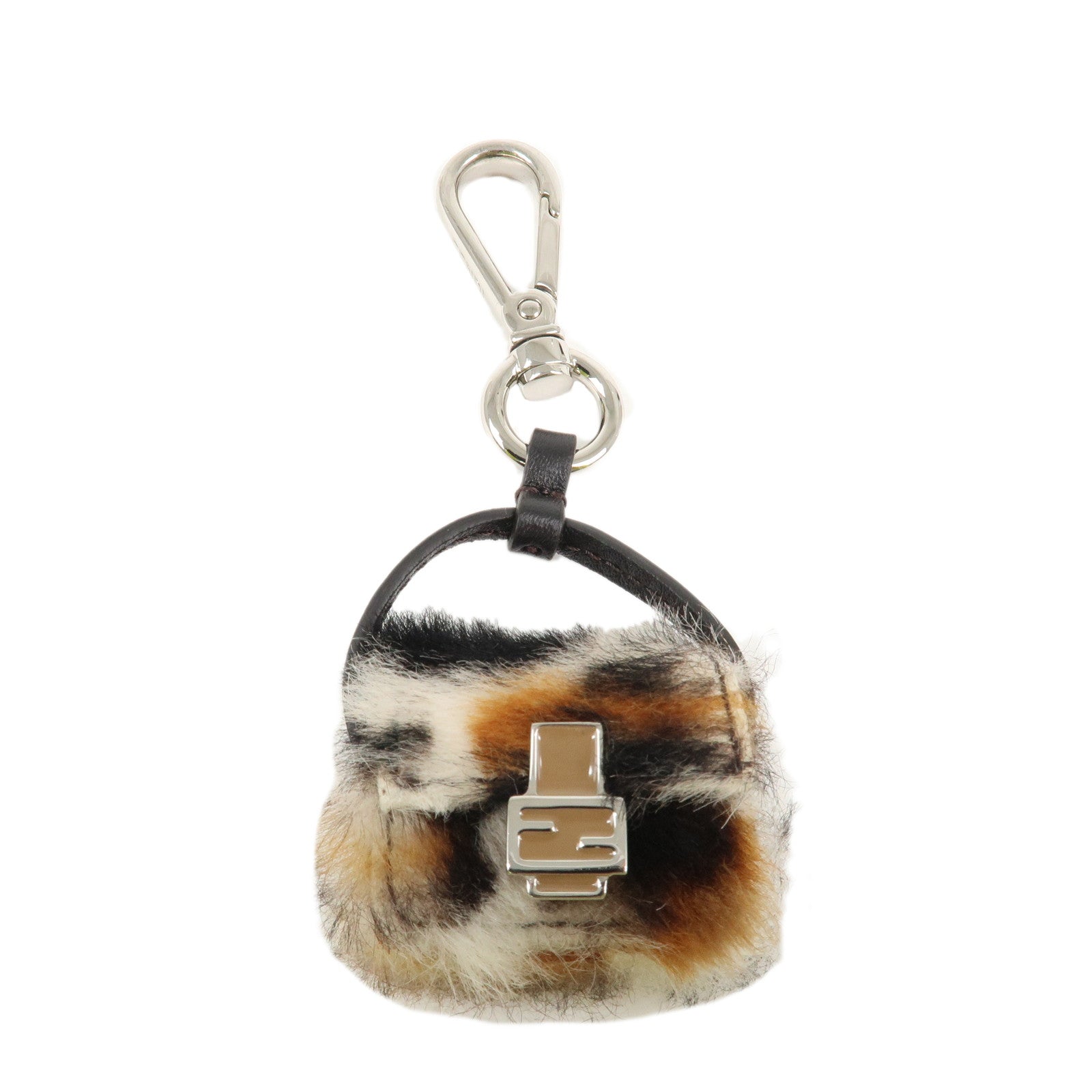 DCT VINTAGE FENDI Pony Hair Leather Pico Baguette Charm Brown 7AS133 Used