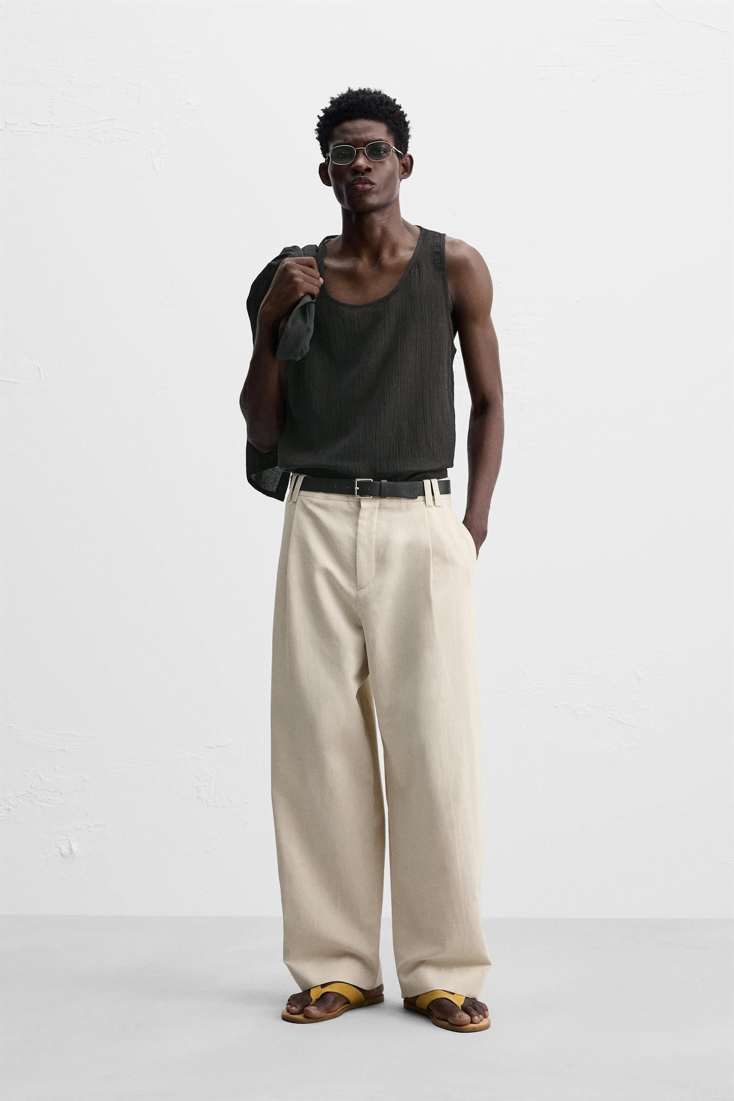 ZARA BALLOON FIT COTTON   LINEN BLEND PANTS