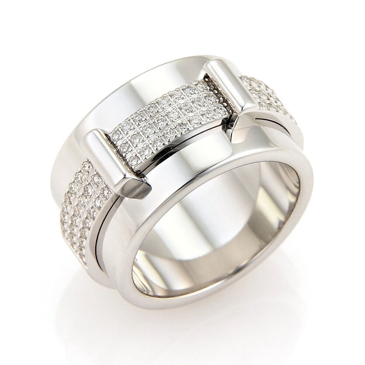 Asprey Keria 18k White Gold & Diamond 12mm Spinning Wide Band Ring   Size 7.5