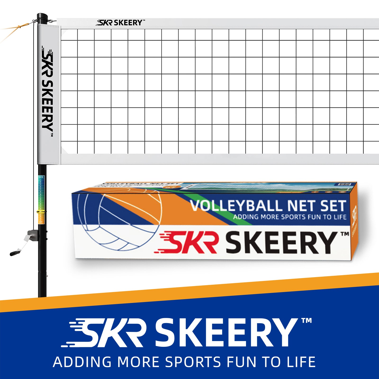 SKEERY SPORT SKEERY Outdoor Heavy Duty Volleyball Net Set(White)