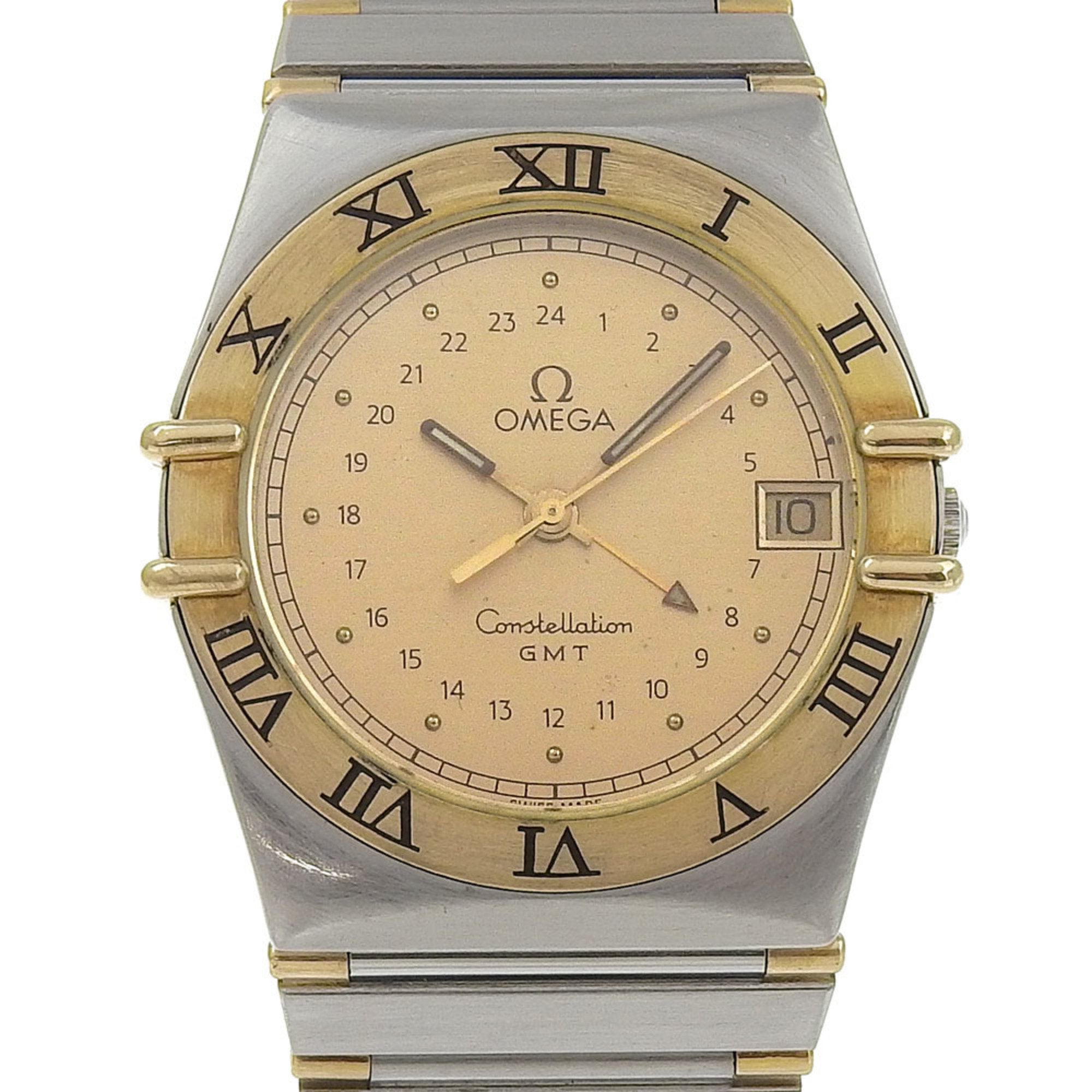 OMEGA Constellation GMT Watch cal.1449 YG x Stainless Steel Quartz Analog Display Gold Dial Men's
