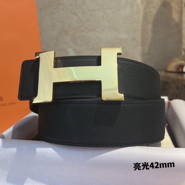 HM BELT HM CONSTANCE BELT BUCKLE & REVERSIBLE BLACK LEATHER STRAP 42MM GOLD HARDWARE
