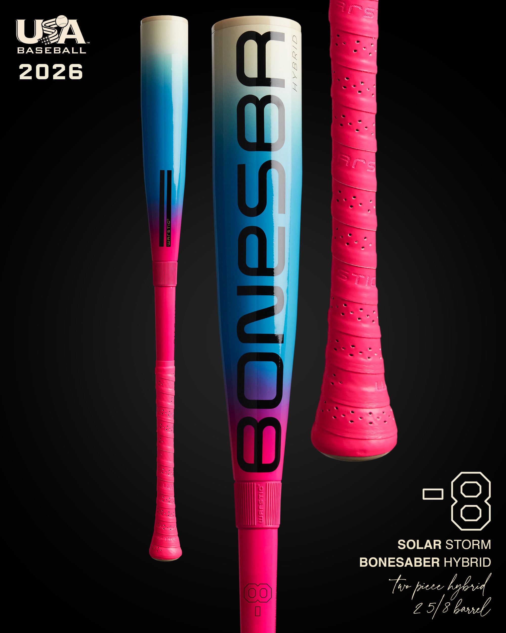WARSTIC SPORTS, INC 2026 BONESABER HYBRID SOLAR STORM USA METAL BASEBALL BAT  8