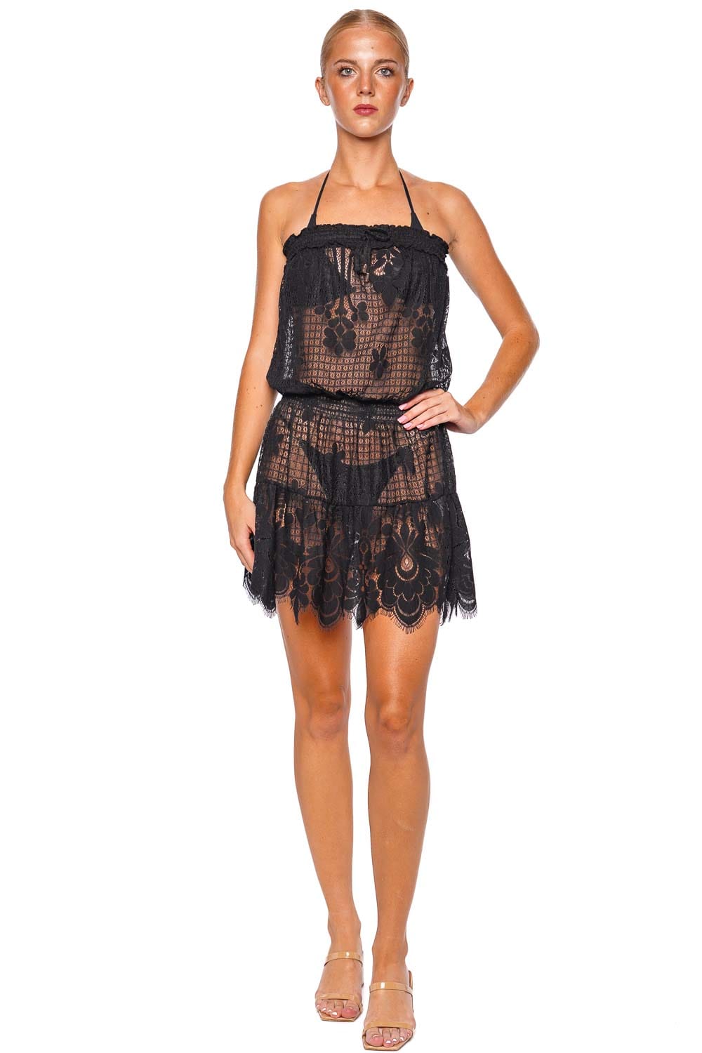 MELISSA ODABASH Isla Strapless Lace Cover Up Mini Dress