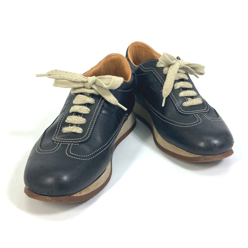 HERMES sneakers leather black H logo quick Women 37 Used Authentic