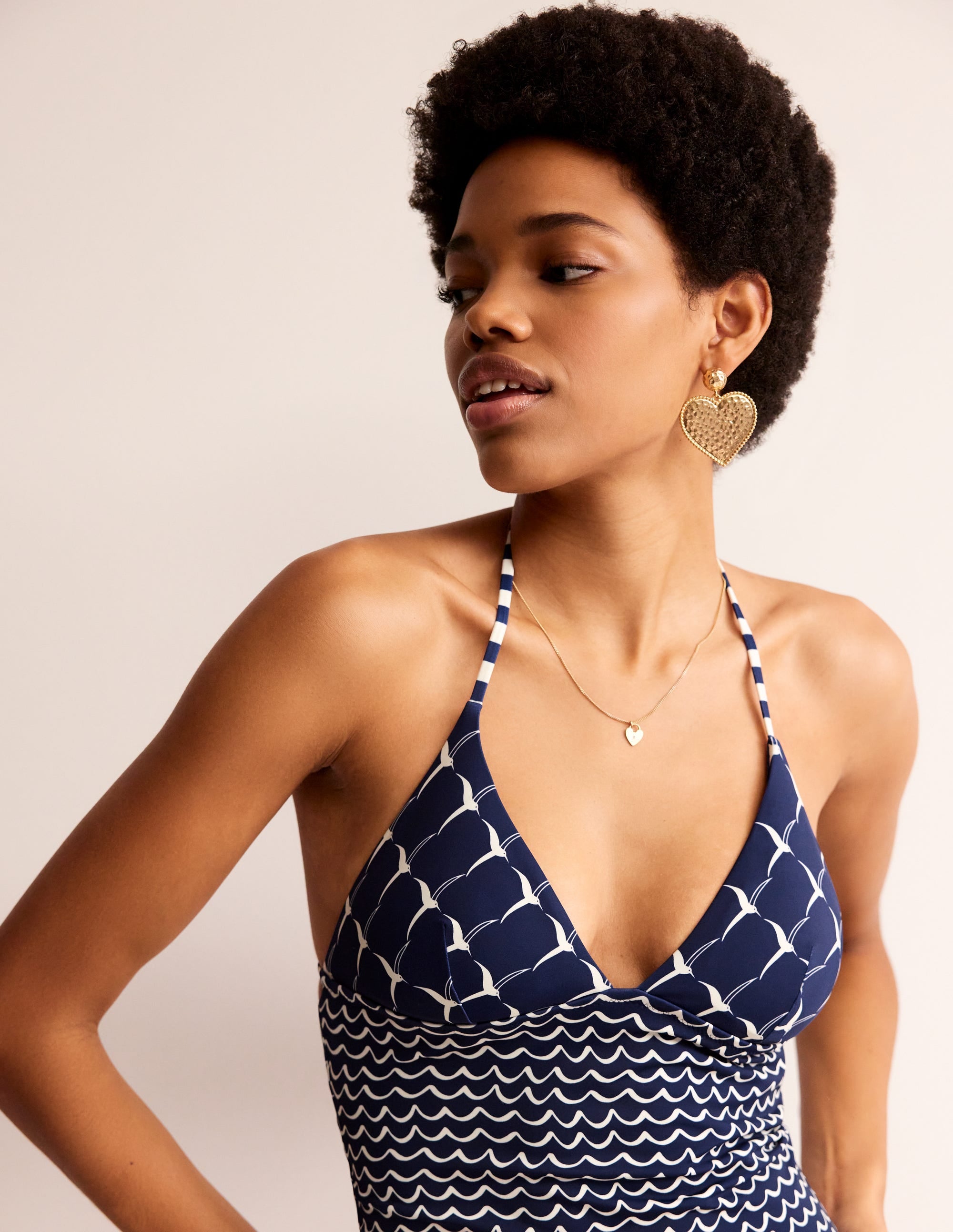 BODEN Symi String Swimsuit French Navy  Seagull