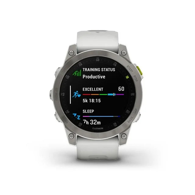 Garmin epix Gen 2  Premium active smartwatch  Health and wellness features  touchscreen AMOLED display  adventure watch with advanced features  white titanium