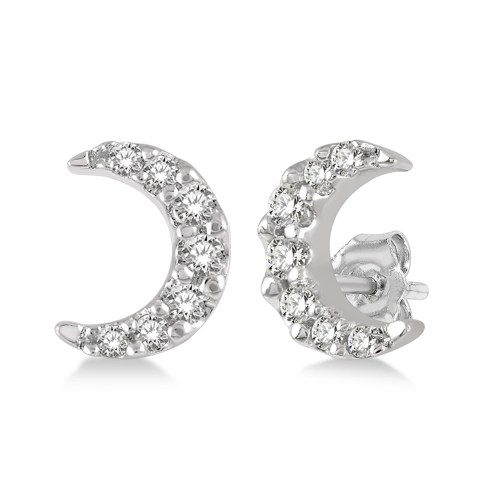 ASHI DIAMONDS INC. Lasker Petites 10Kt White Gold Crescent Stud Earrings with 0.08cttw Natural Diamonds