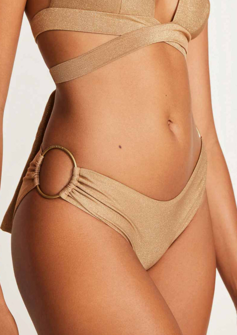 Vitamin A Pin Up Star Full Bikini Bottom   Golden Glow Metallic