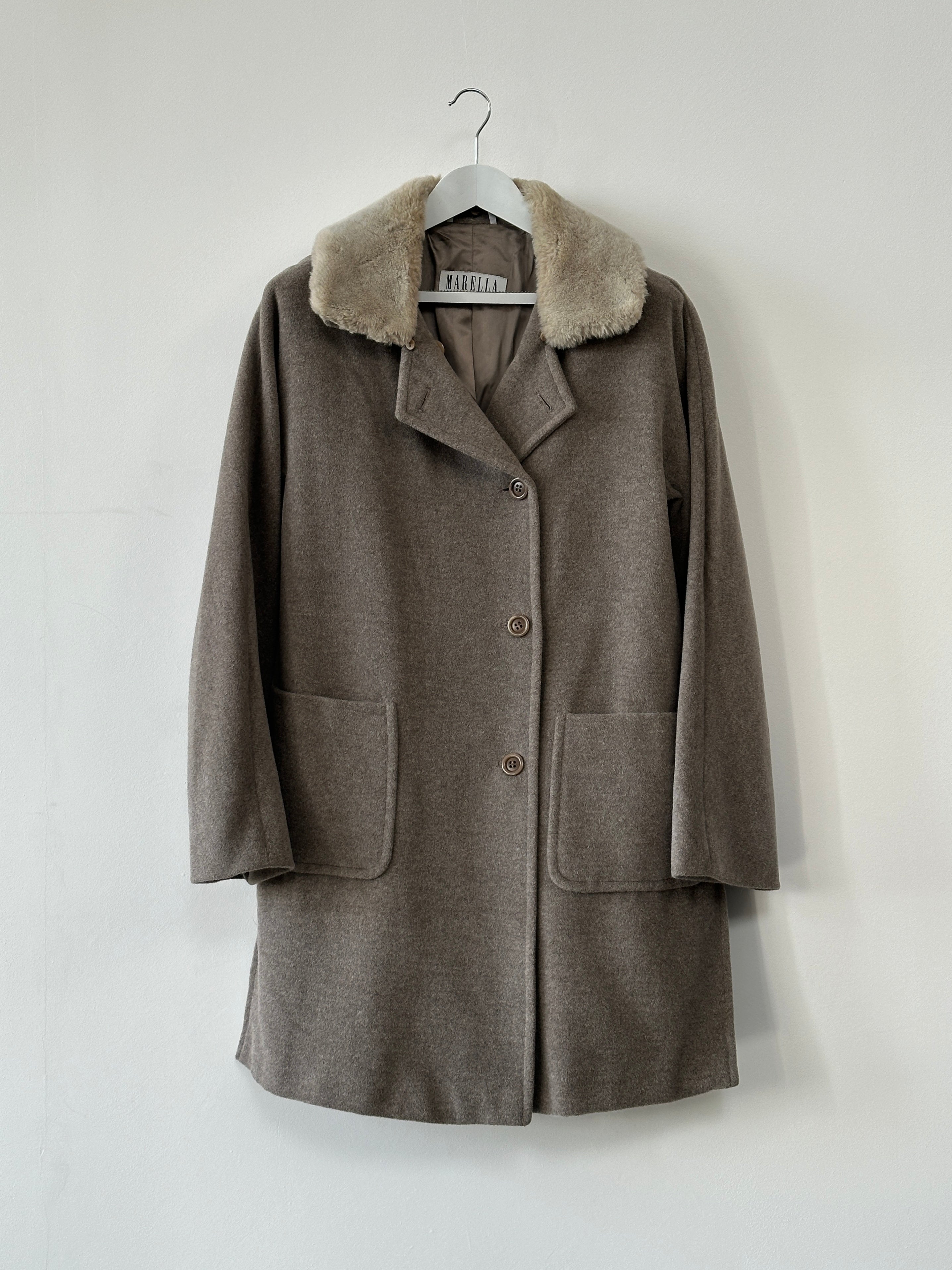 SYLK Marella Removable Collar Virgin Wool Coat   XL