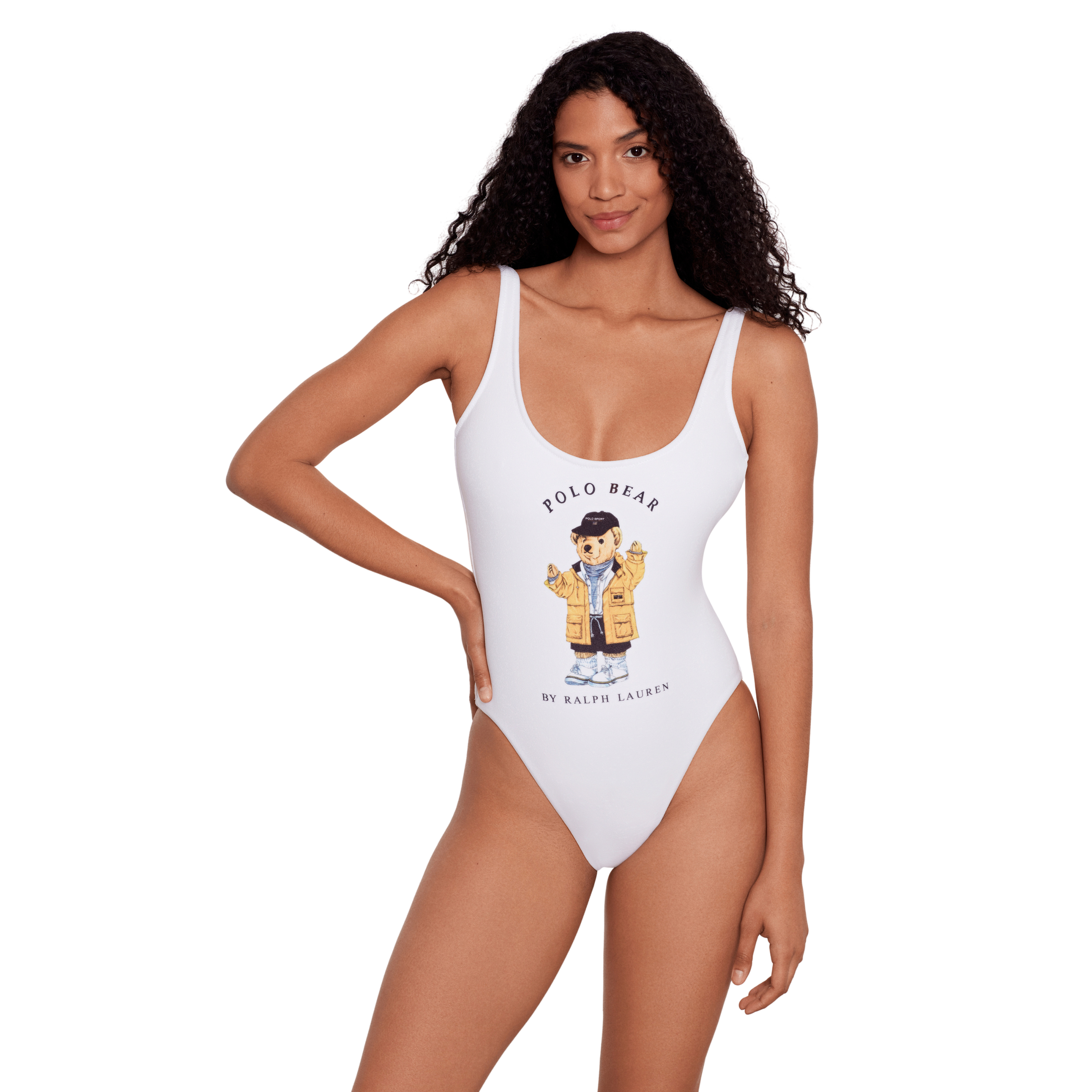 Polo Ralph Lauren Polo Bear Scoop Neck One Piece Swimsuit   White FINAL SALE