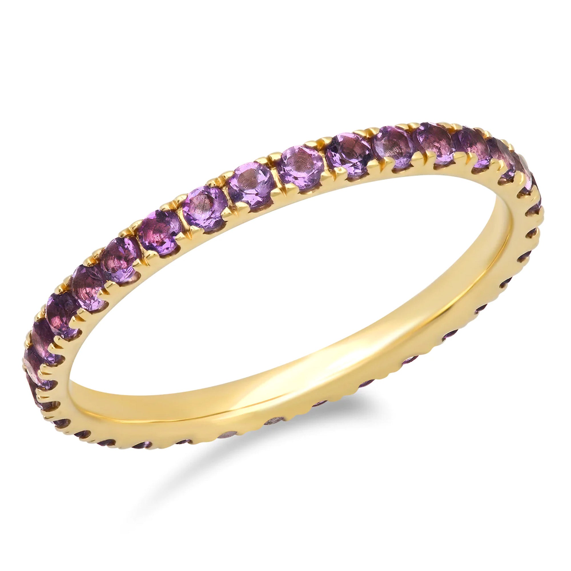 ERINESS 14K Yellow Gold Round Amethyst Eternity Band