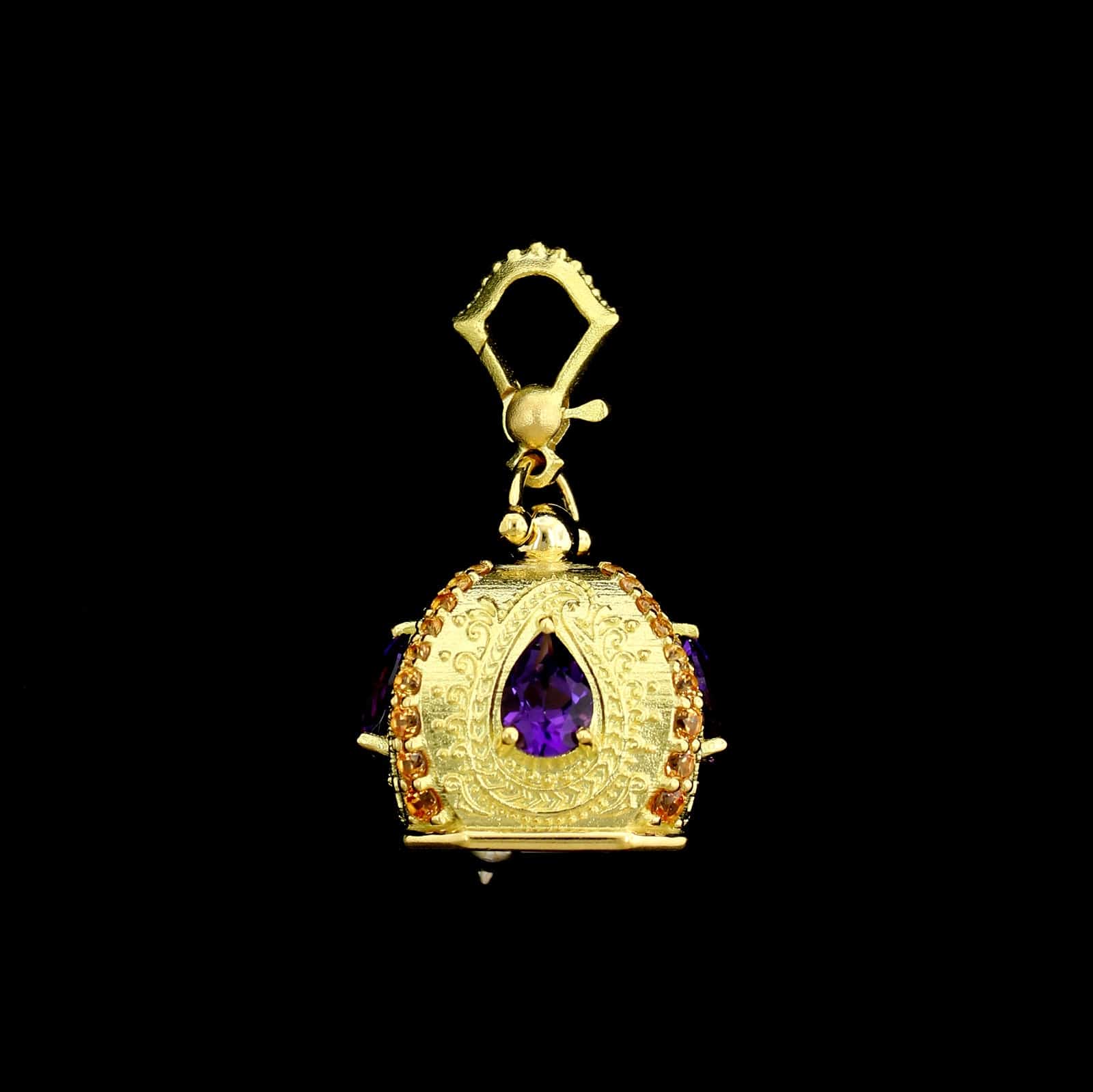 ESTATE PAUL MORELLI Paul Morelli 18K Yellow Gold Estate Amethyst and Diamond Raja Meditation Bell Charm