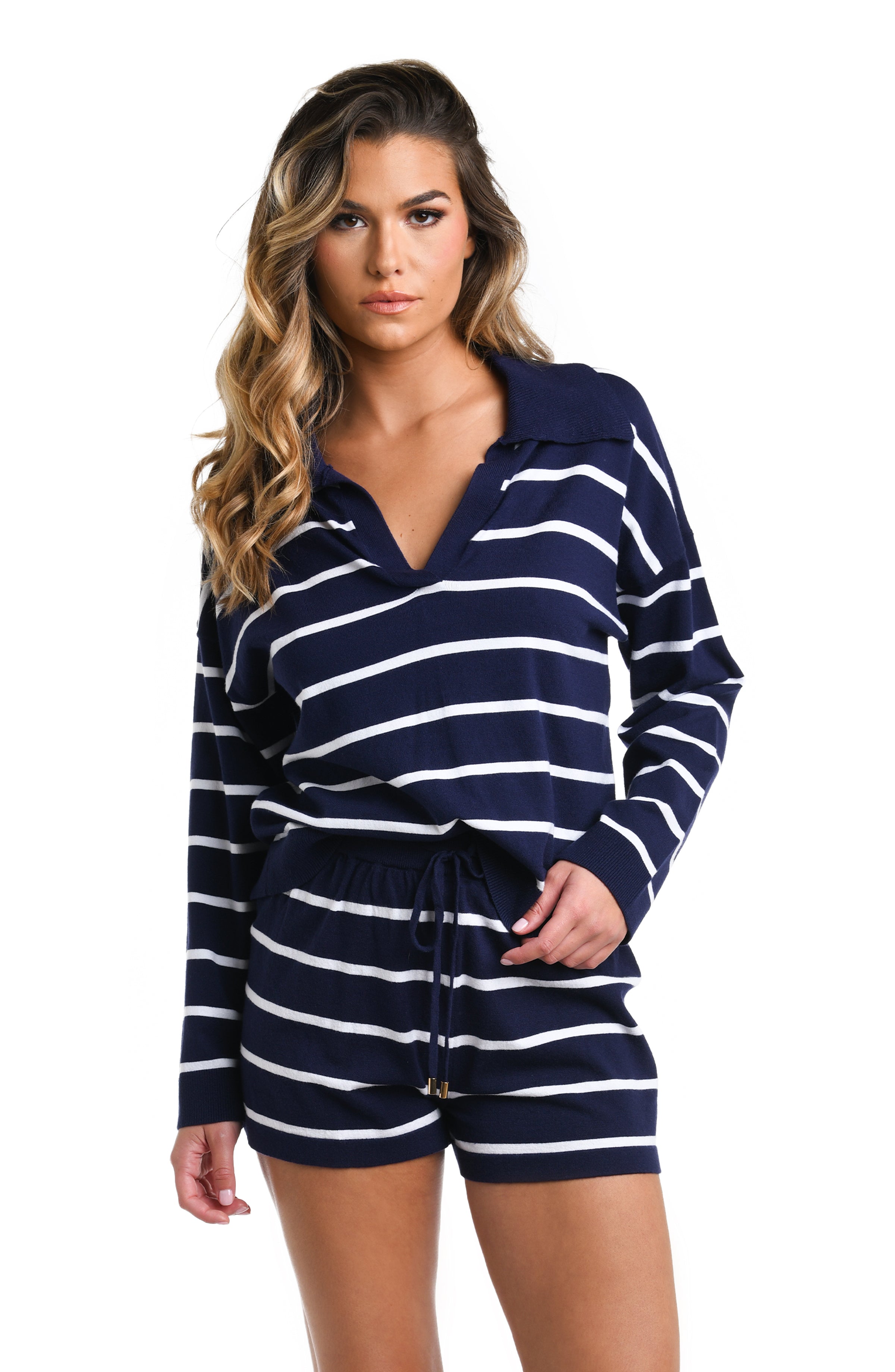 LA BLANCA Yacht Club Collared Sweater Cover Up   FINAL SALE
