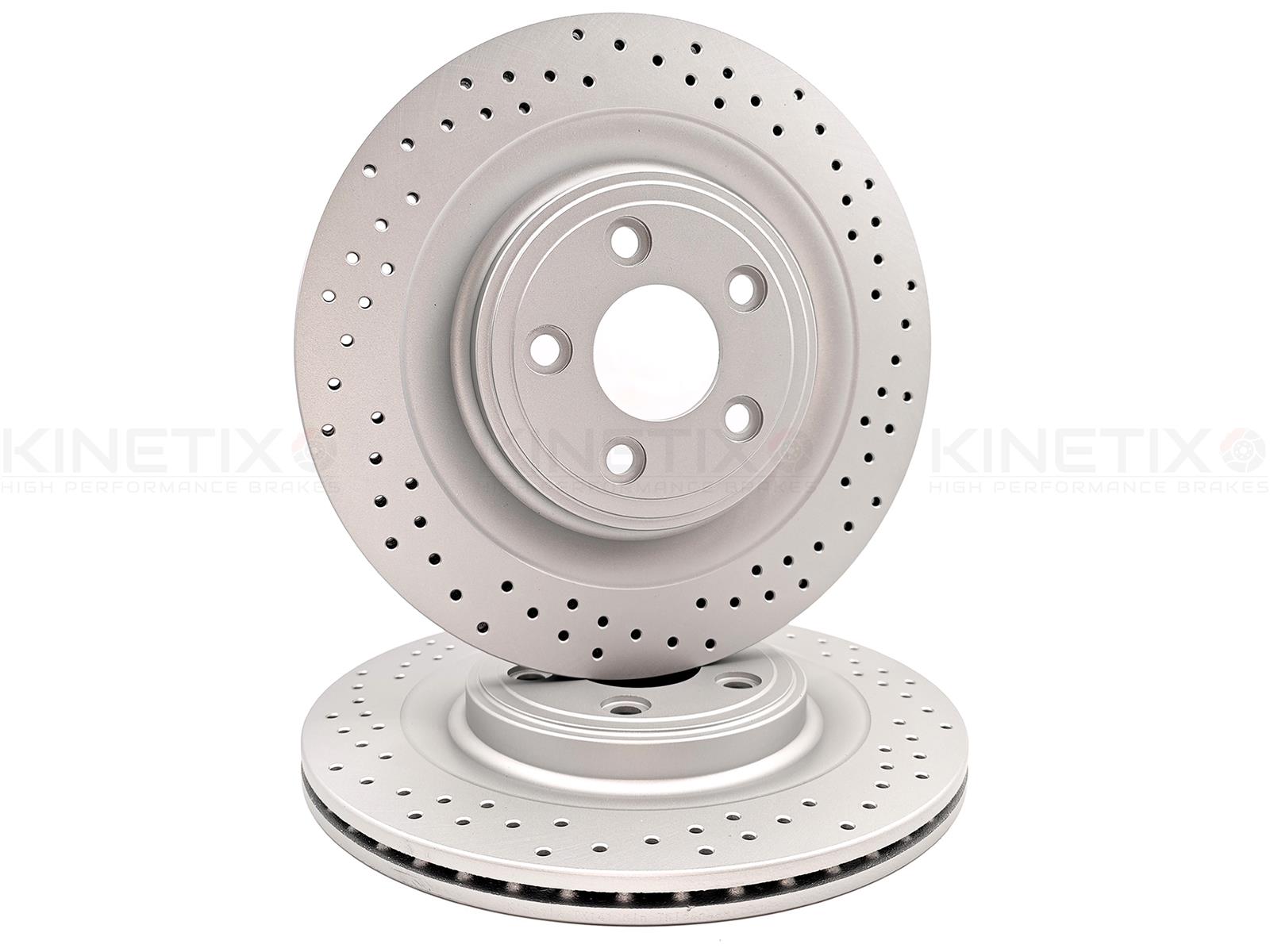 KINETIX FOR JAGUAR XF XJ XK S TYPE CROSS DRILLED HIGH CARBON REAR BRAKE DISCS PAIR 326mm