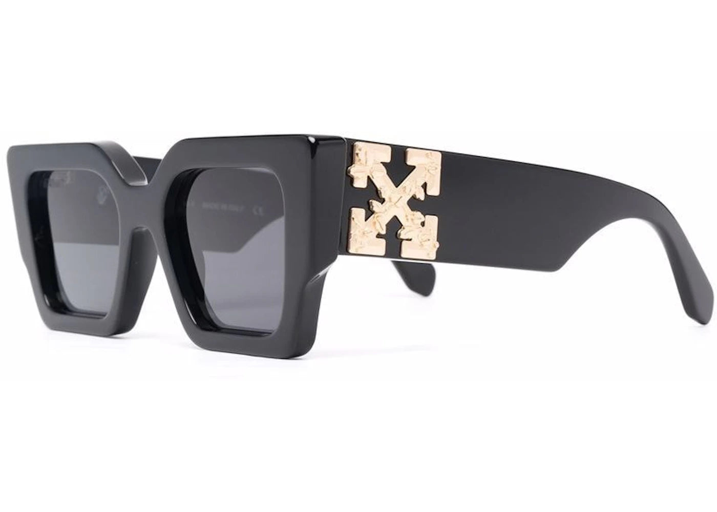 Off White Catalina Rectangular Frame Sunglasses Black Dark Grey Gold