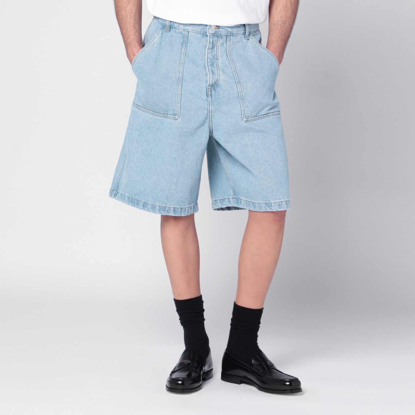 Maison Kitsuné Wide Denim Blue Bermuda Shorts