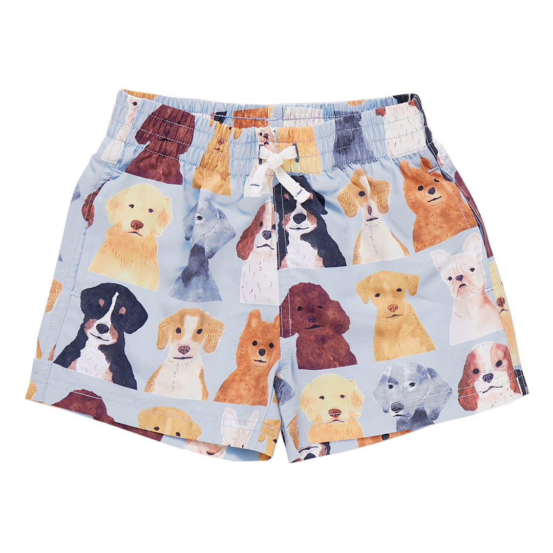PINK CHICKEN Baby Boys Swim Trunk   Light Blue Watercolor Dogs
