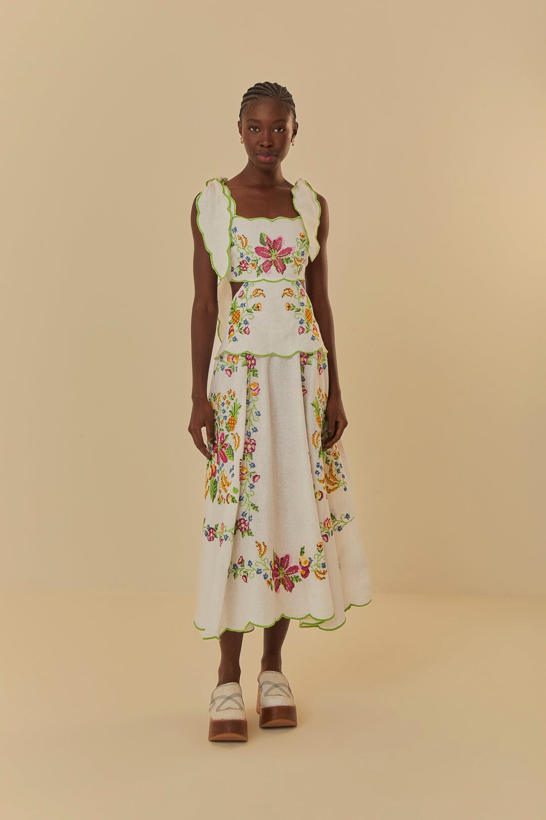 FARM RIO Tropical Romance Off White Maxi Dress