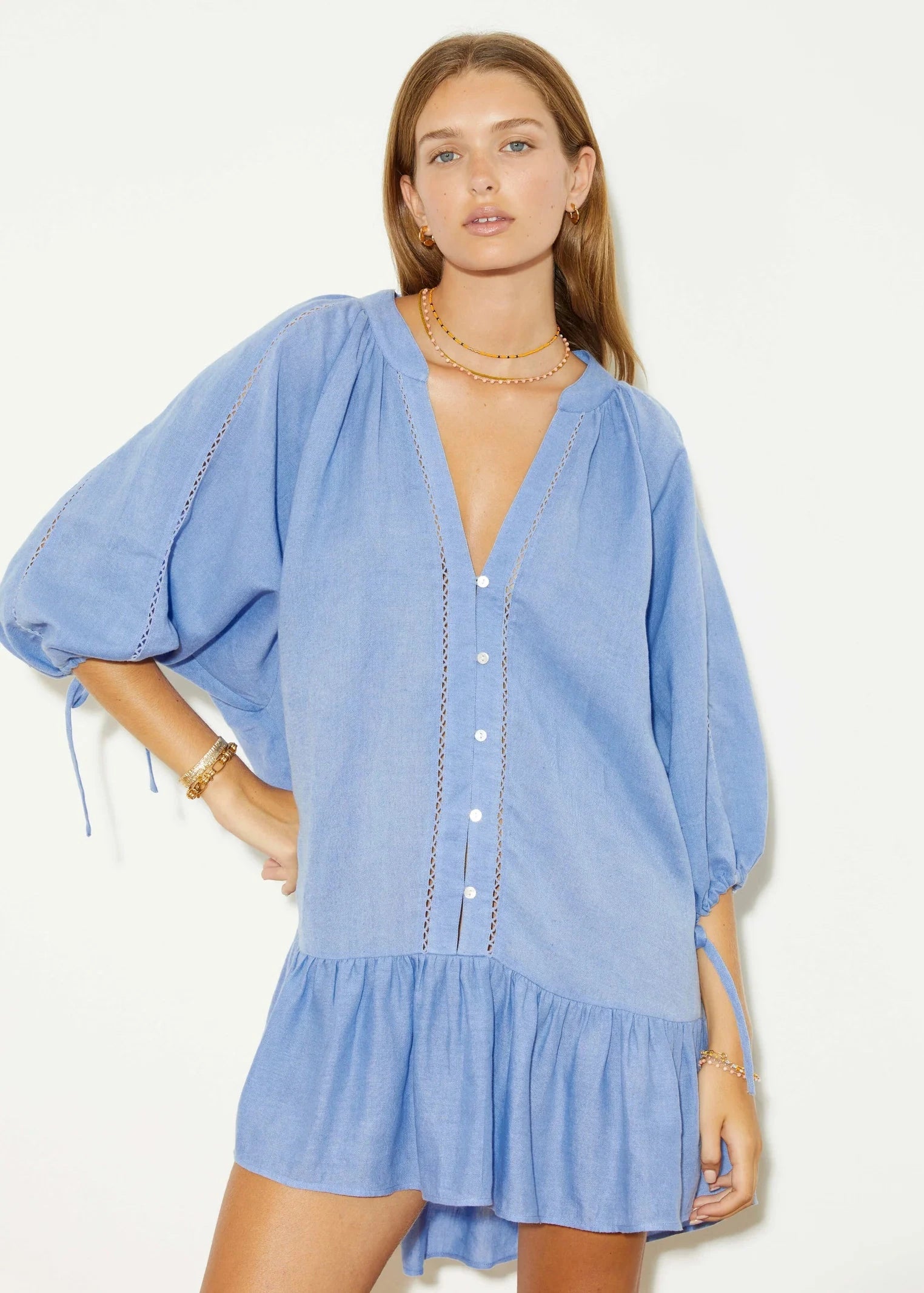 BOTEH LA PONCHE DRESS IN CORNFLOWER