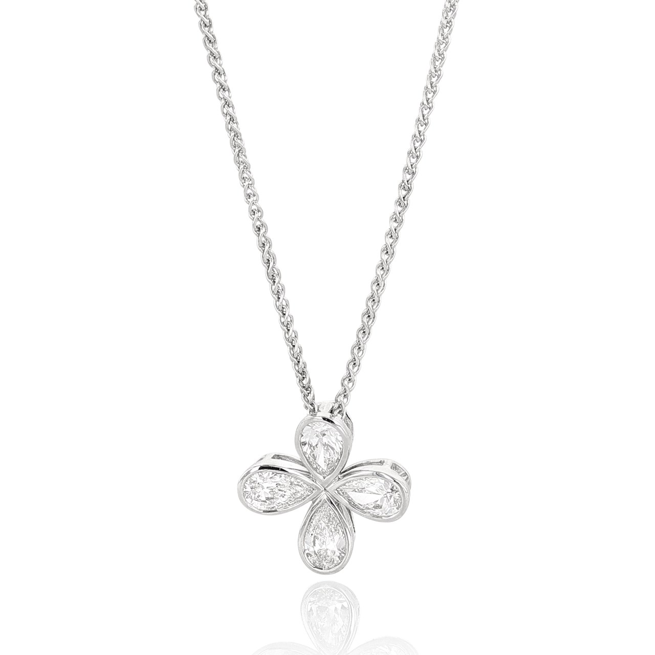 NADER KASH INTERNATIONAL 18k White Gold and Pear Shape Diamonds 1.25 Total Weight Flower Pendant