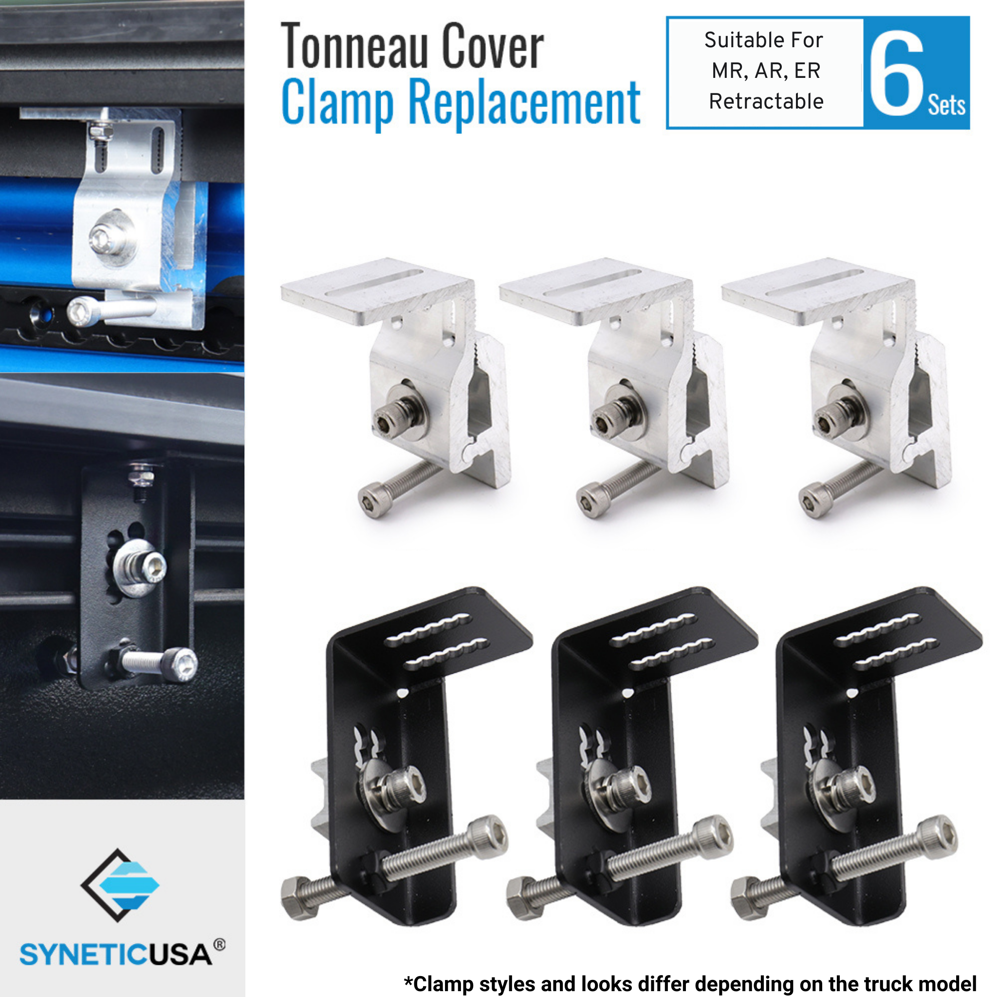 SYNETICUSA Six Sets of L Clamps for MR / AR / ER Retractable Stainless Steel