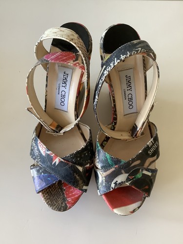 JIMMY CHOO PHOENIX PLATFORM WEDGE HEELS MULTICOLOURED SANDALS UK6/39