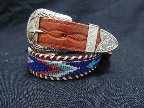 Vtg American Indian Style Iconic Beaded Belt Sz 25 29 Multicolor 1 1 4 wide Mint
