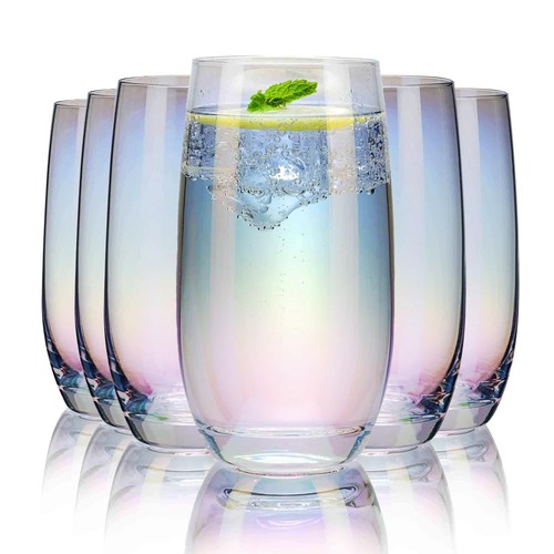 Iridescent Drinking Glasses Set of 6  Crystal Highball Water Glasses Glass Cu...