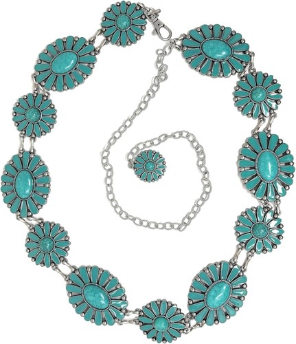 Urbalabs Western Belts For Woman Chain Agate Teal Stone Concho Western Belt