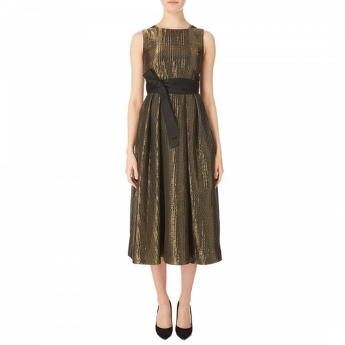 AMANDA WAKELEY Metallic Embroidery Cocktail Dress Gold Black  Size 8  RRP £990