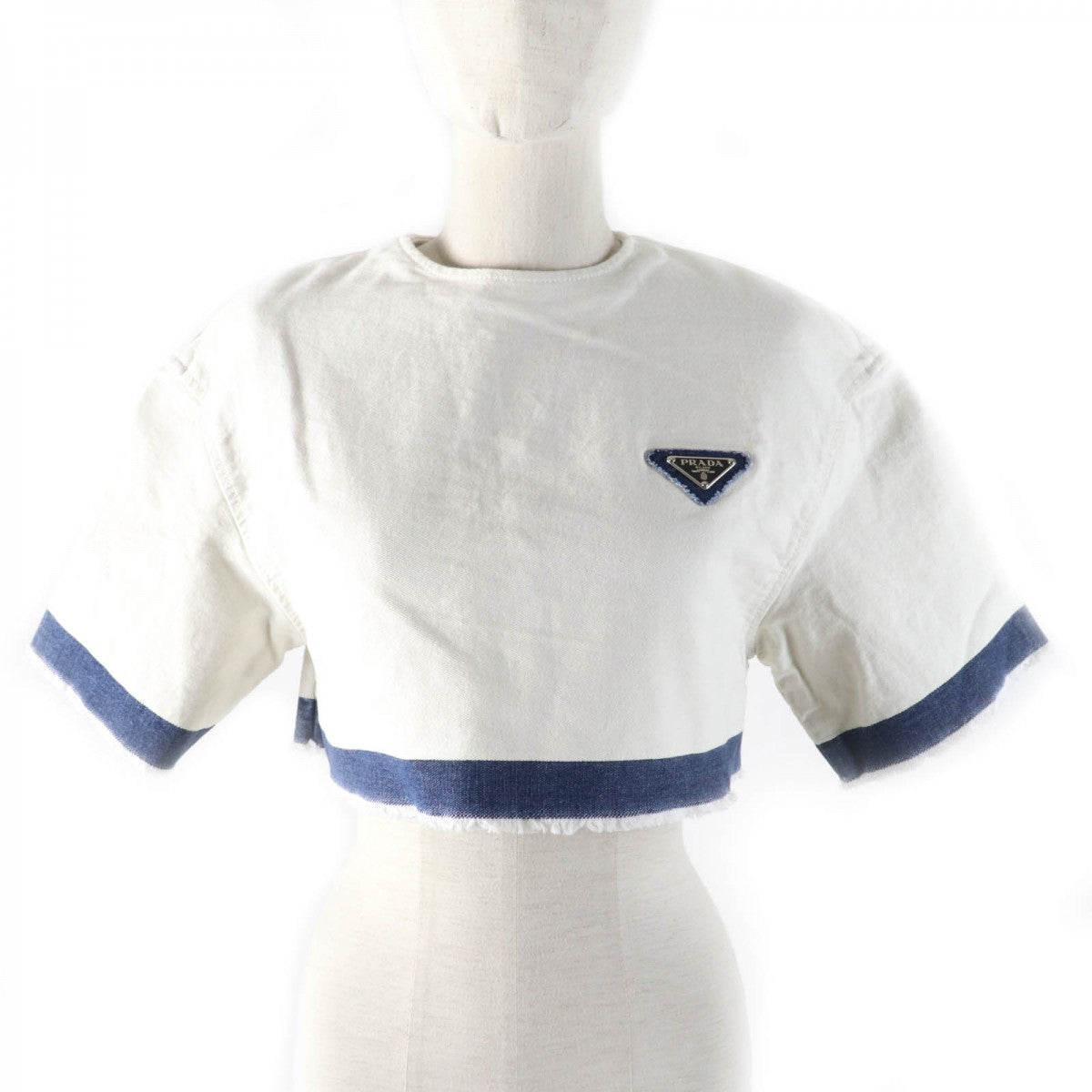 PRADA Cut GFT012 Main: 100% cotton White Indigo Women 36 Used Authentic