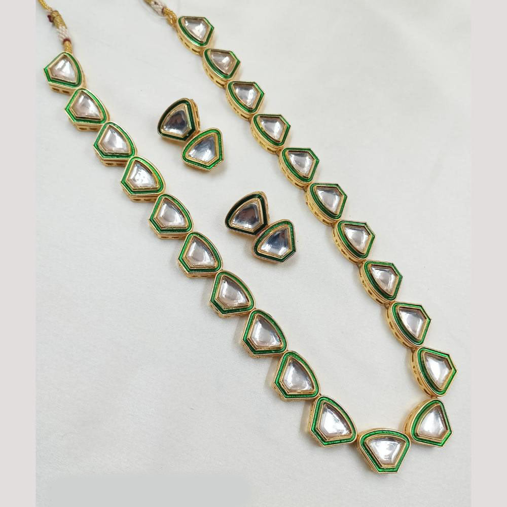 NAFJ Gold Plated Kundan Long Necklace Set