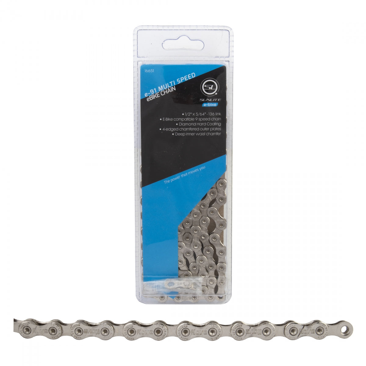 Sunlite e91 9 Speed 136 Links 1/2x5/64 Diamond Hard Coating Steel