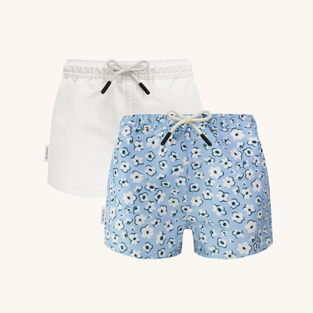 SEABASS 2 Pack UV Swim Shorts   Palma White