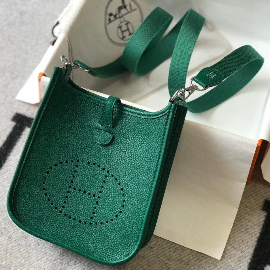 HERMES BAG Mini Evelyne 18cm Dark Green Togo Silver Hardware