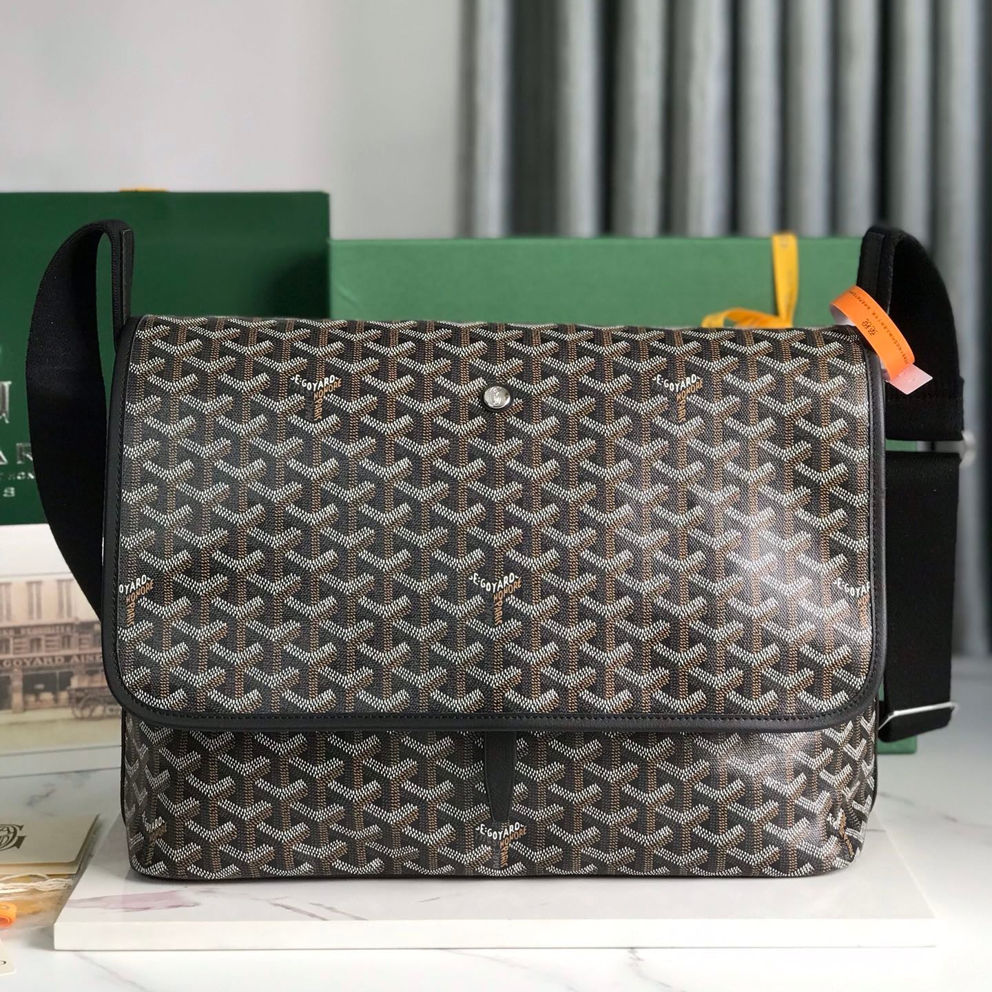 GOYA BAG CITADIN MESSENGER BAG 39 IN BLACK GOYARDINE CANVAS