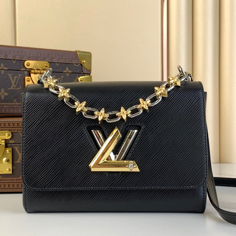 LV BAG TWIST MM 23 IN BLACK EPI LEATHER GOLD AND SILVER HARDWARE