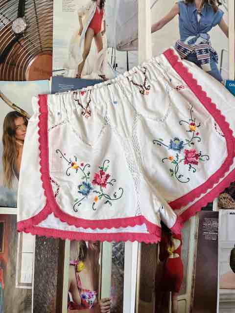 ORSINA SHORTS BORDO ROSA GERANIO FIORI MULTICOLOR