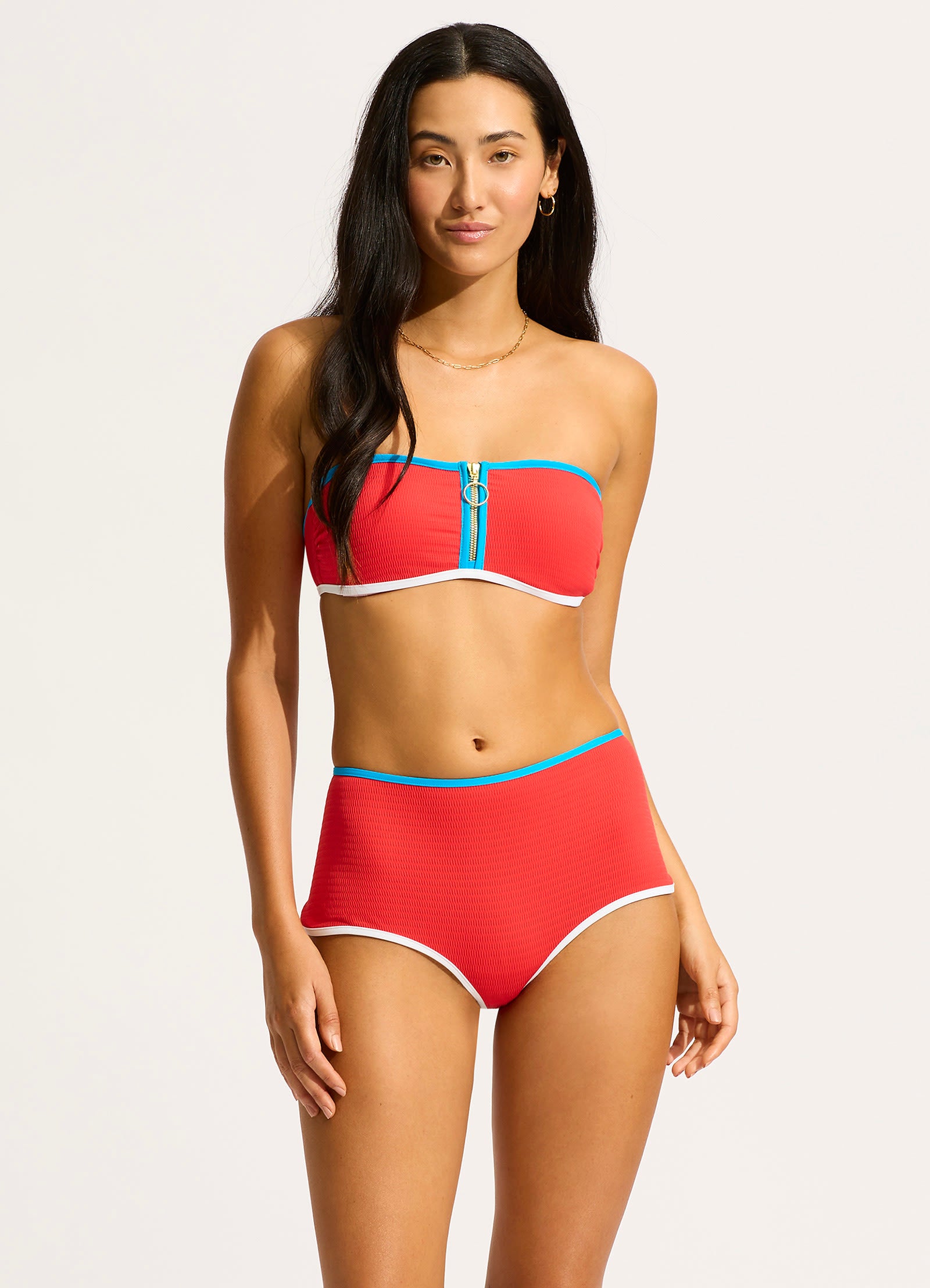 SEAFOLLY LADIES Beach Bound Zip Front Bandeau   Flame