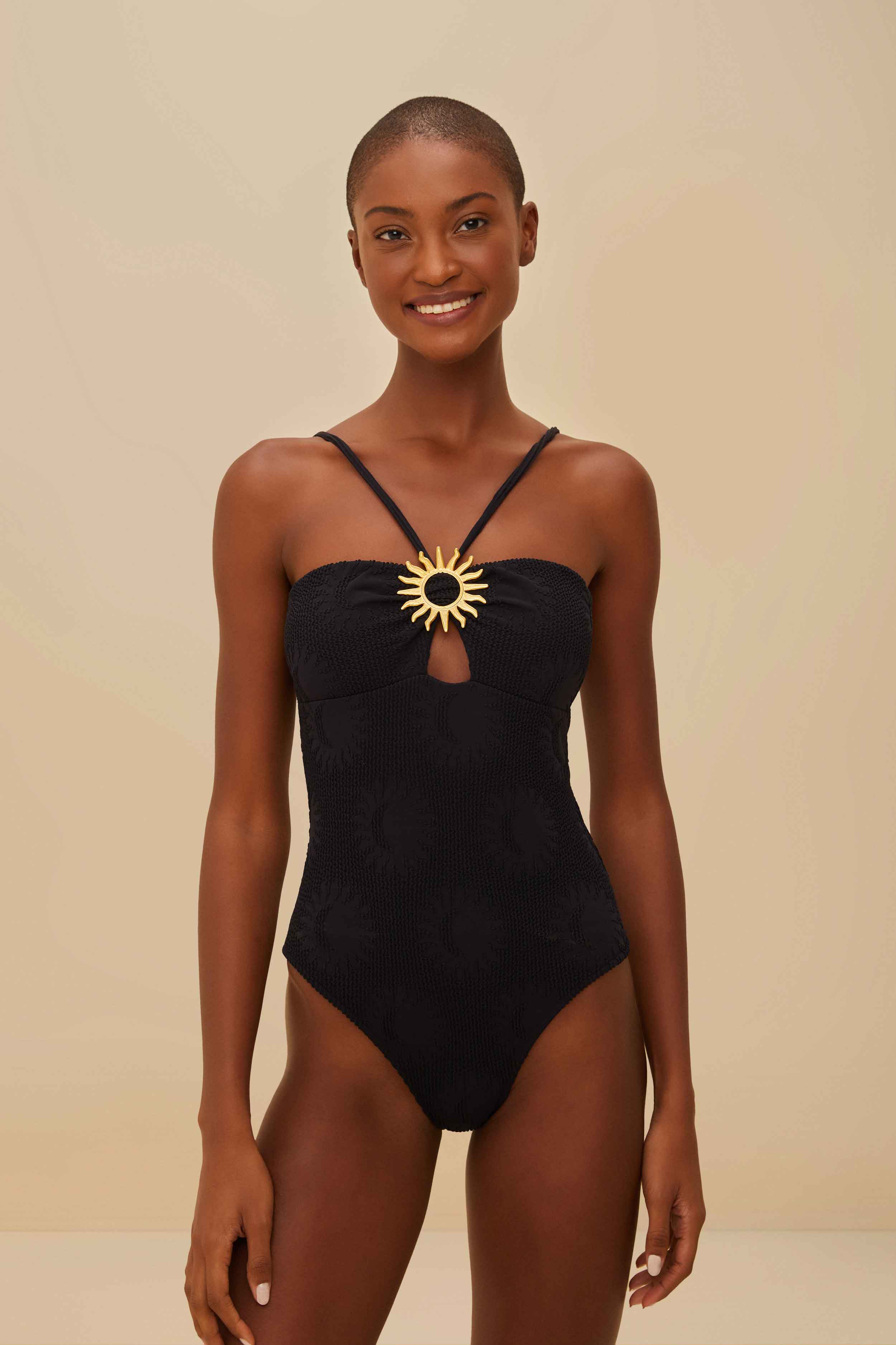 FARM RIO ACTIVE Black Sunny Moon One Piece Swimsuit