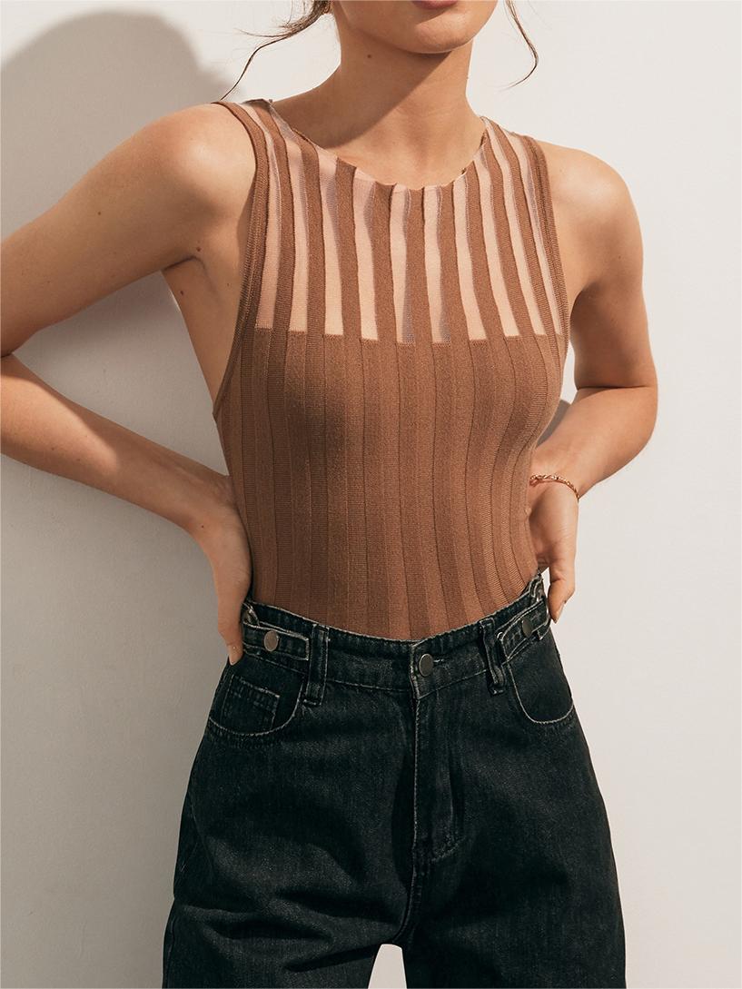 COMMENSE Sheer Ribbed Tank Top
