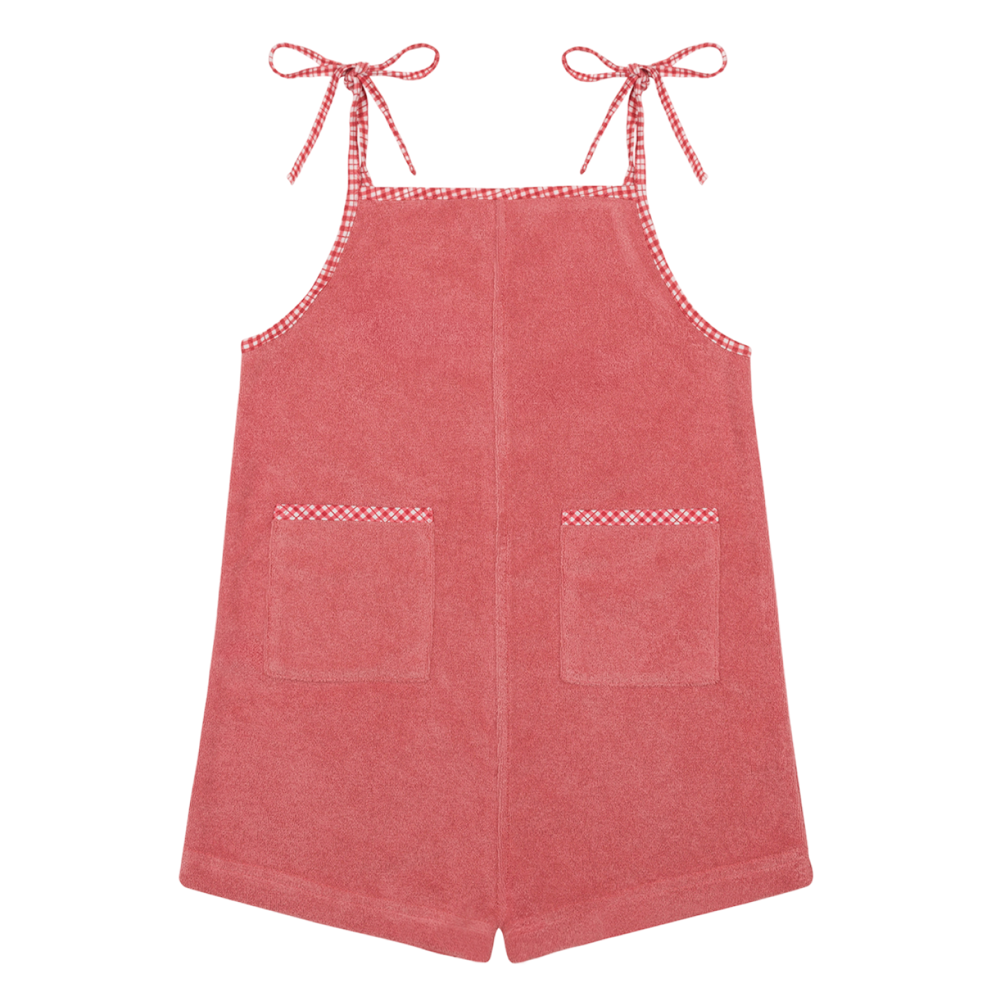 MINNOW SWIM Girl’s Poppy Red French Terry Romper with Tie Straps