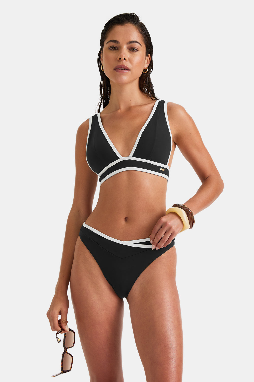 TALA Contrast Plunge Bikini Top   Shadow Black And Coconut Milk