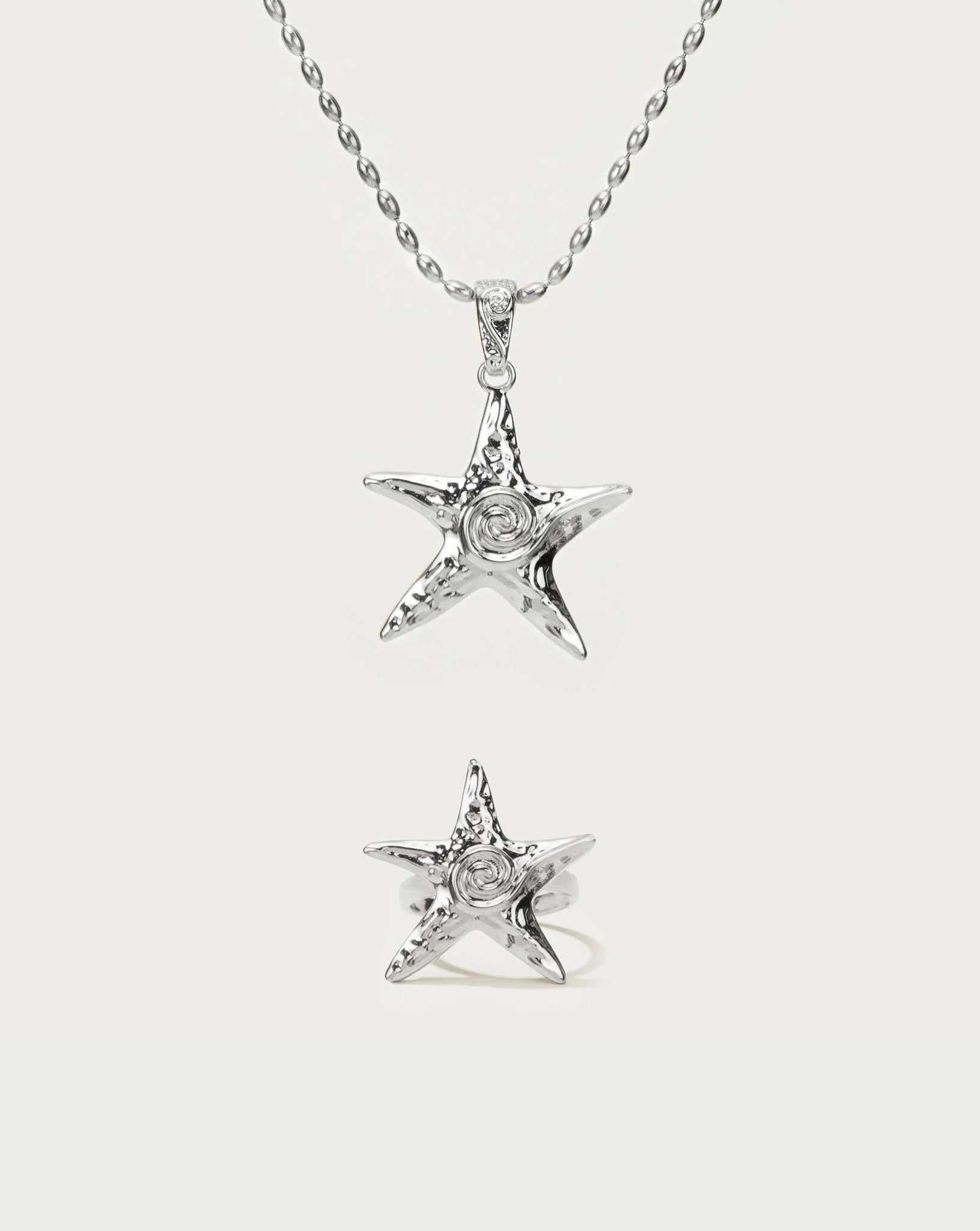 EN ROUTE JEWELRY Starfish Necklace & Ring Set in Silver