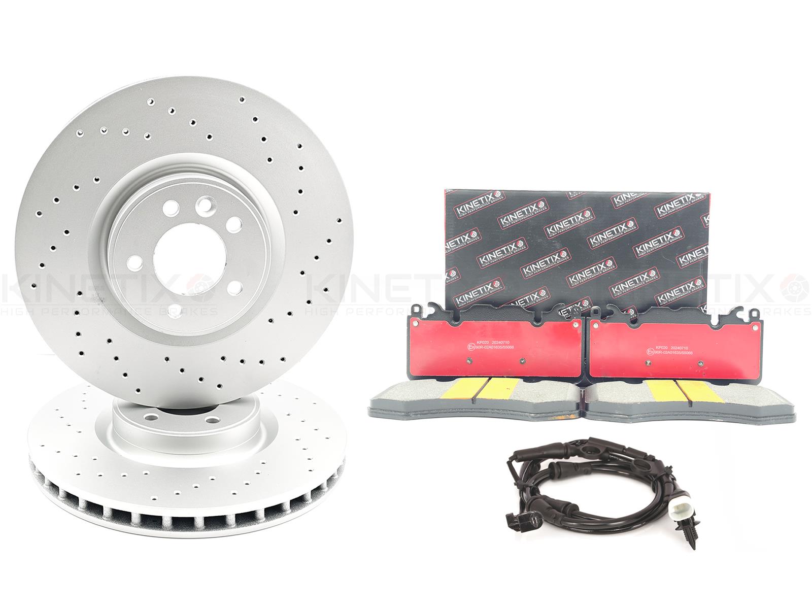 KINETIX FOR RANGE ROVER SPORT SVR DRILLED FRONT BRAKE DISCS CERAMIC PADS SENSOR 380mm