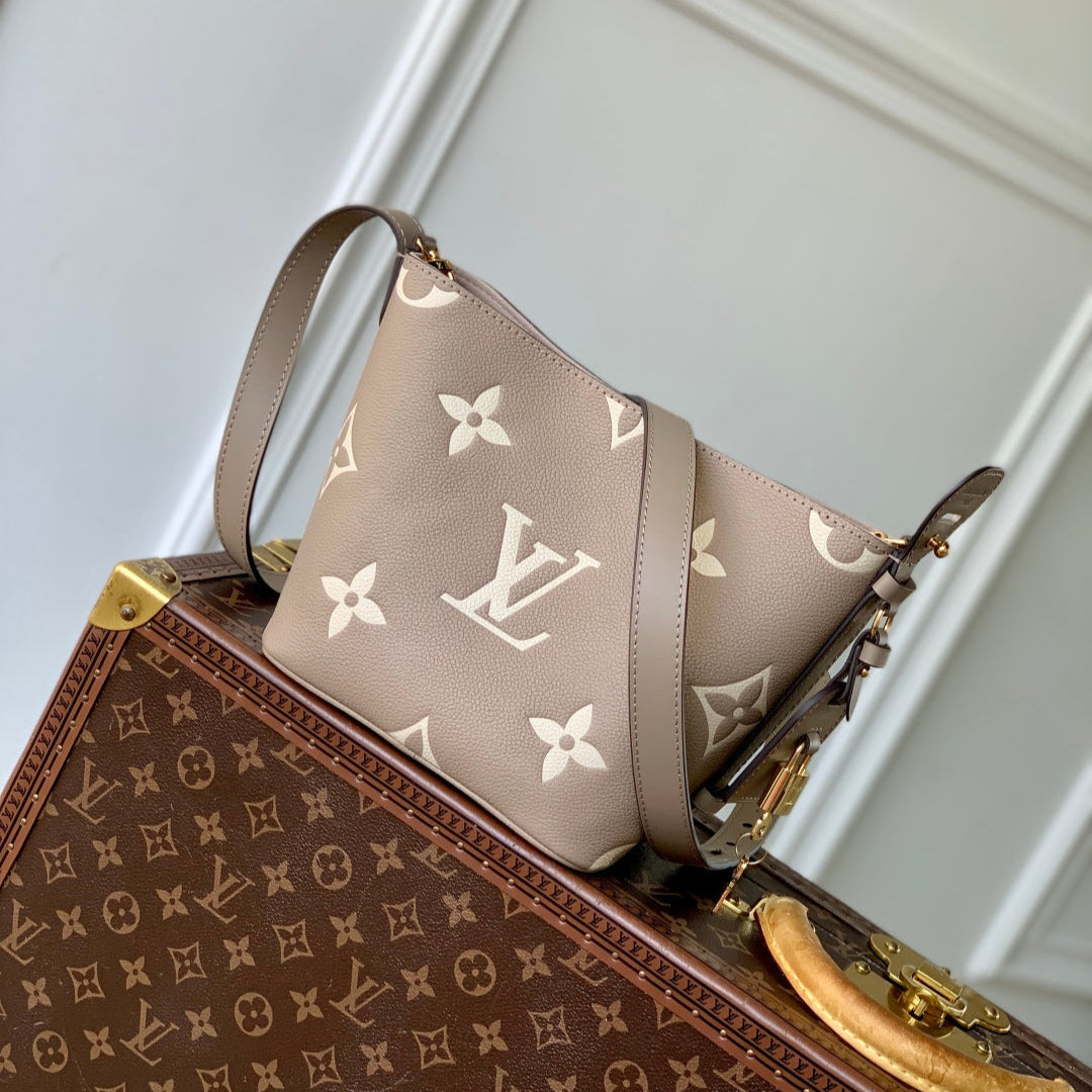 LV BAG ALL IN BB BAG 18 IN TOURTERELLE GREY AND CREAM EMBOSSED COWHIDE