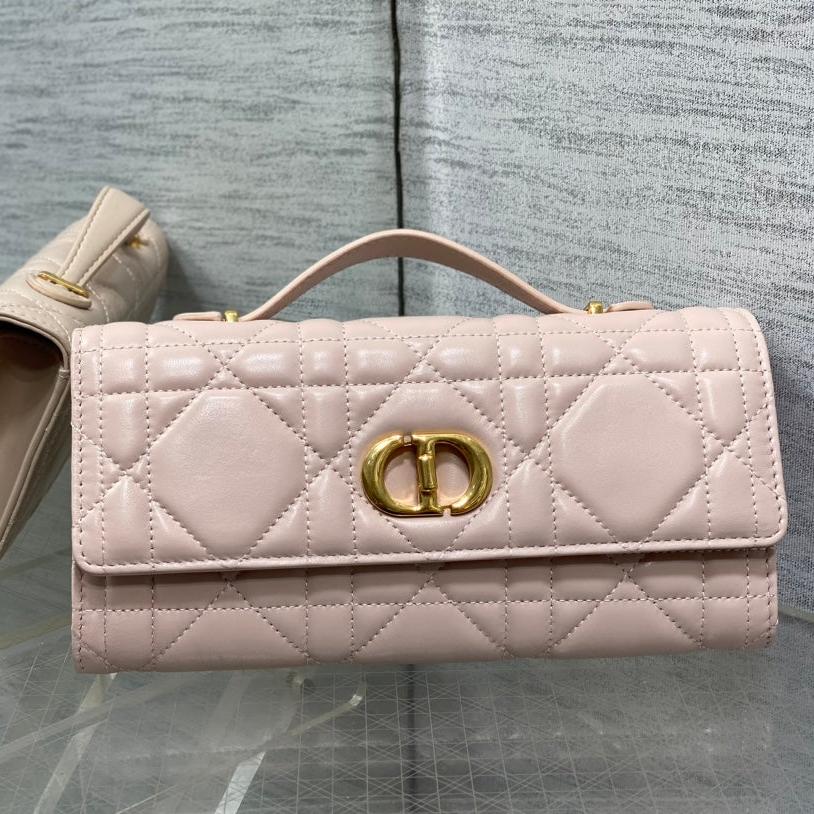 DIOR BAG MISS CARO TOP HANDLE POUCH 24 IN PALE PINK MACROCANNAGE LAMBSKIN
