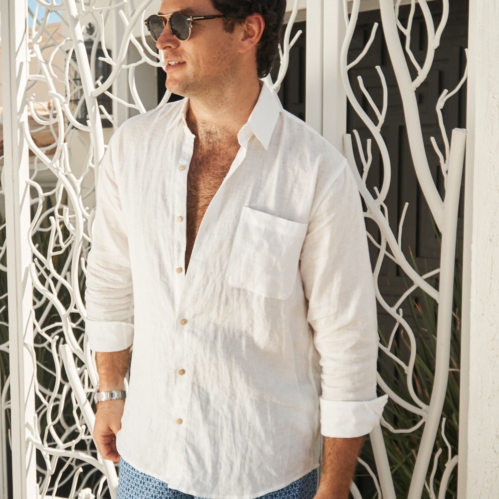 KENNY FLOWERS The Casa Blanca   Long Sleeve White Linen Shirt